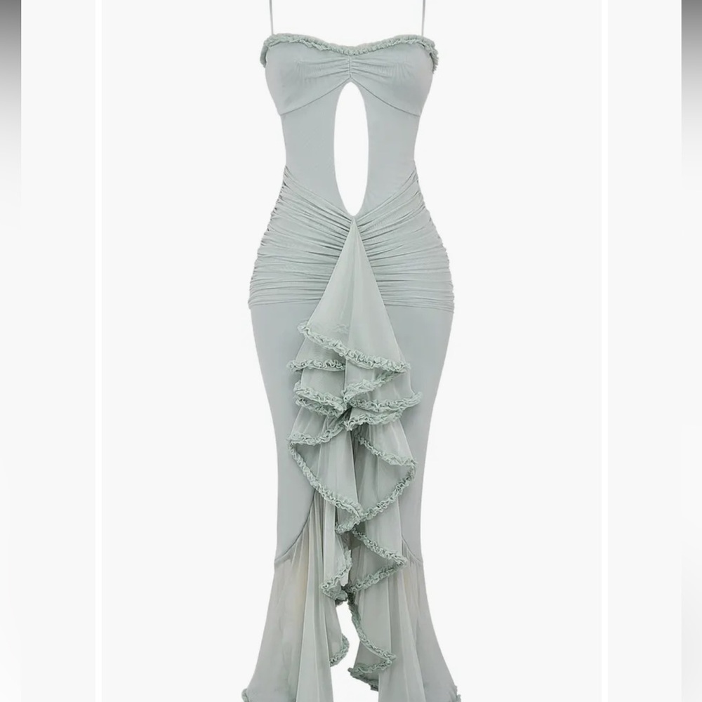 Gabriella Keyhole & Ruffle Mesh Body-Con Gown